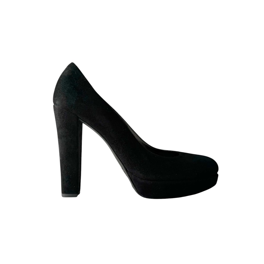 Stuart Weitzman Suede Platform Pumps Womens Sz 9.5 Black Block Heel Round Toe
